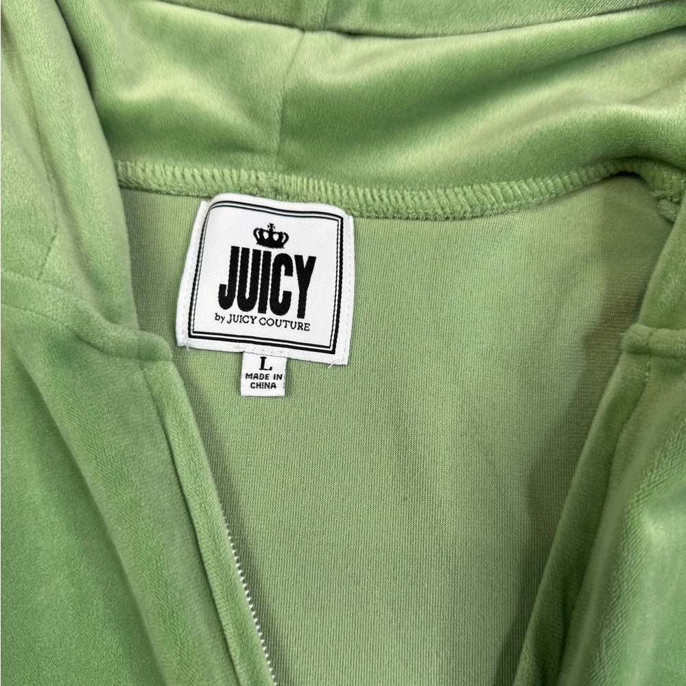 Juicy Couture Women Sweatshirt L Green Velour Hoodie With Pockets Full Zip A0302 - Picture 4 of 5
